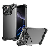 iPhone 16 Pro Two-Piece Metal Bumper Case with Stand & Lens Protector - Black