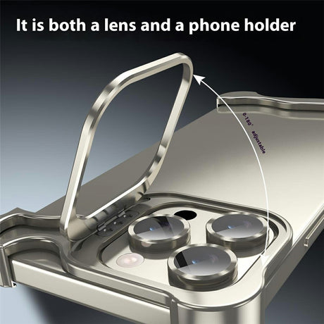 iPhone 16 Pro Two-Piece Metal Bumper Case with Stand & Lens Protector - Silver