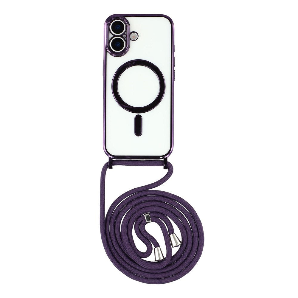 EIDERWOOD iPhone 17 Flexible Plastic Case with Adjustable Strap - MagSafe Compatible - Transparent / Purple