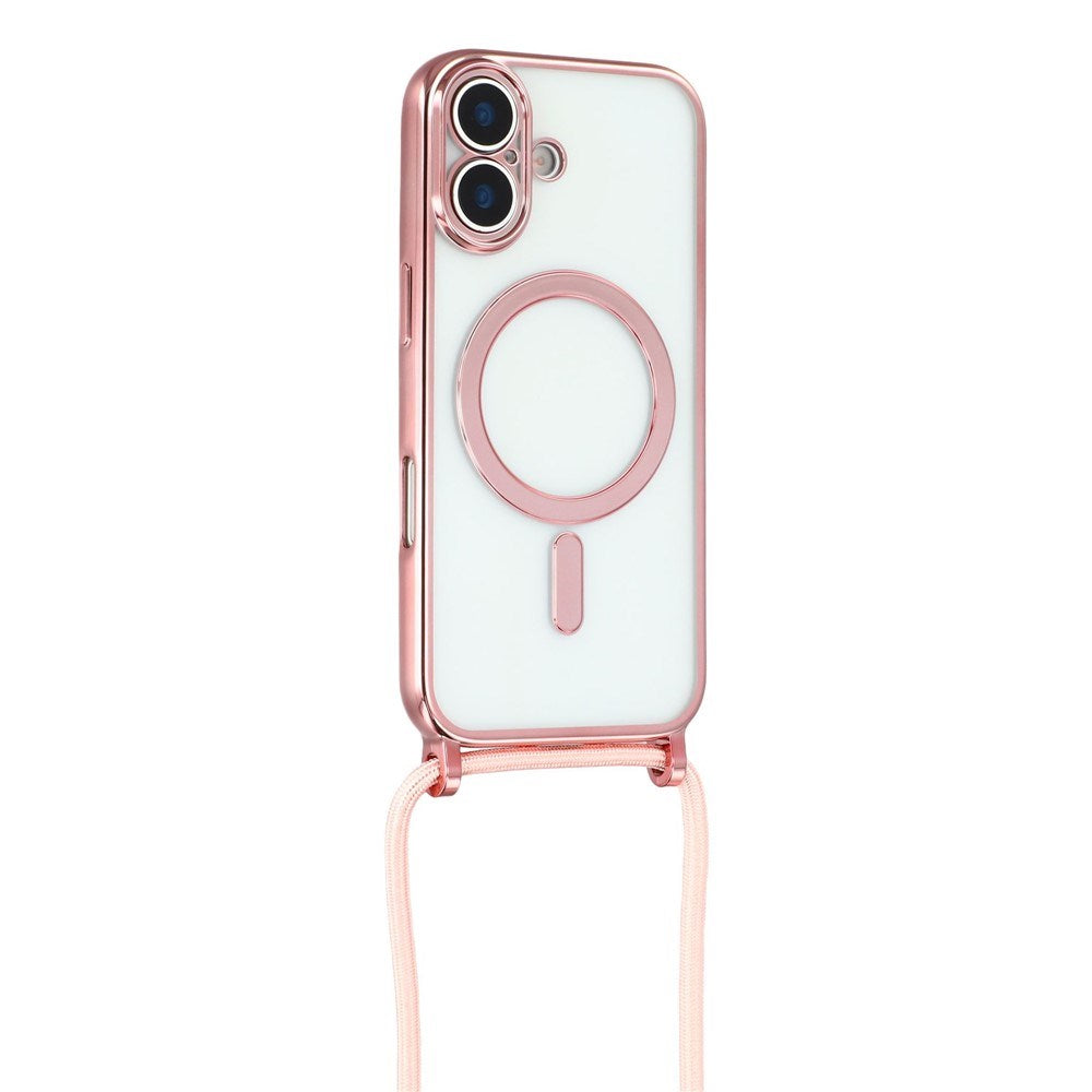 EIDERWOOD iPhone 17 Flexible Plastic Case with Adjustable Strap - MagSafe Compatible - Transparent / Pink