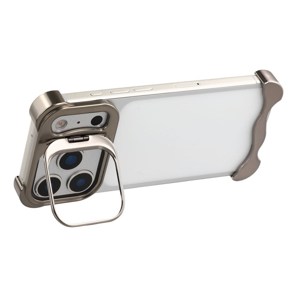 iPhone 17 Pro Two-Piece Metal Bumper Case with Stand & Lens Protector - Titanium