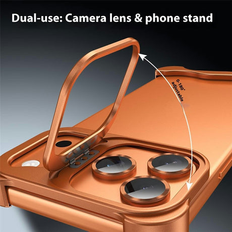 iPhone 17 Pro Two-Piece Metal Bumper Case with Stand & Lens Protector - Titanium