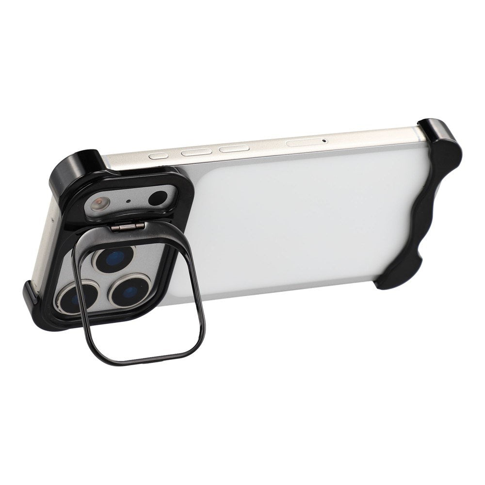 iPhone 17 Pro Two-Piece Metal Bumper Case with Stand & Lens Protector - Black