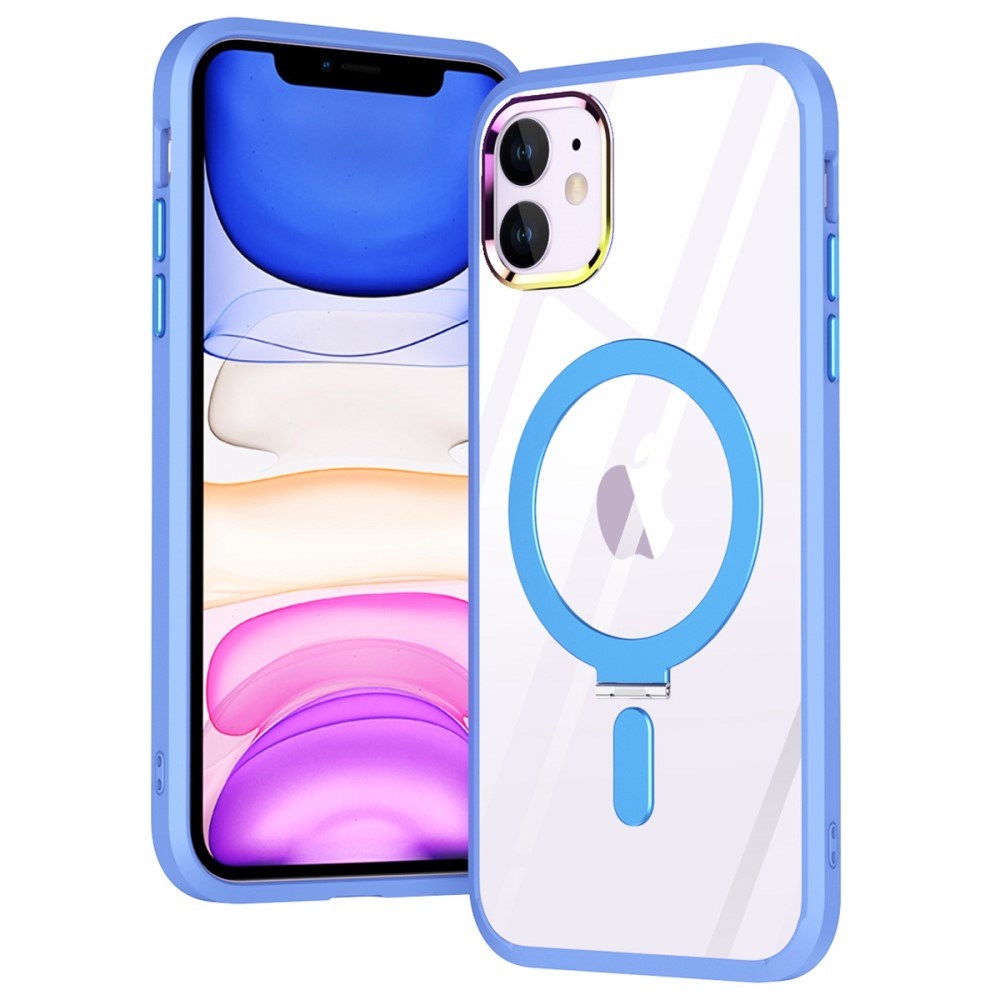 iPhone 11 Flexible Plastic Case with Magnetic Kickstand Ring - MagSafe Compatible - Transparent / Blue