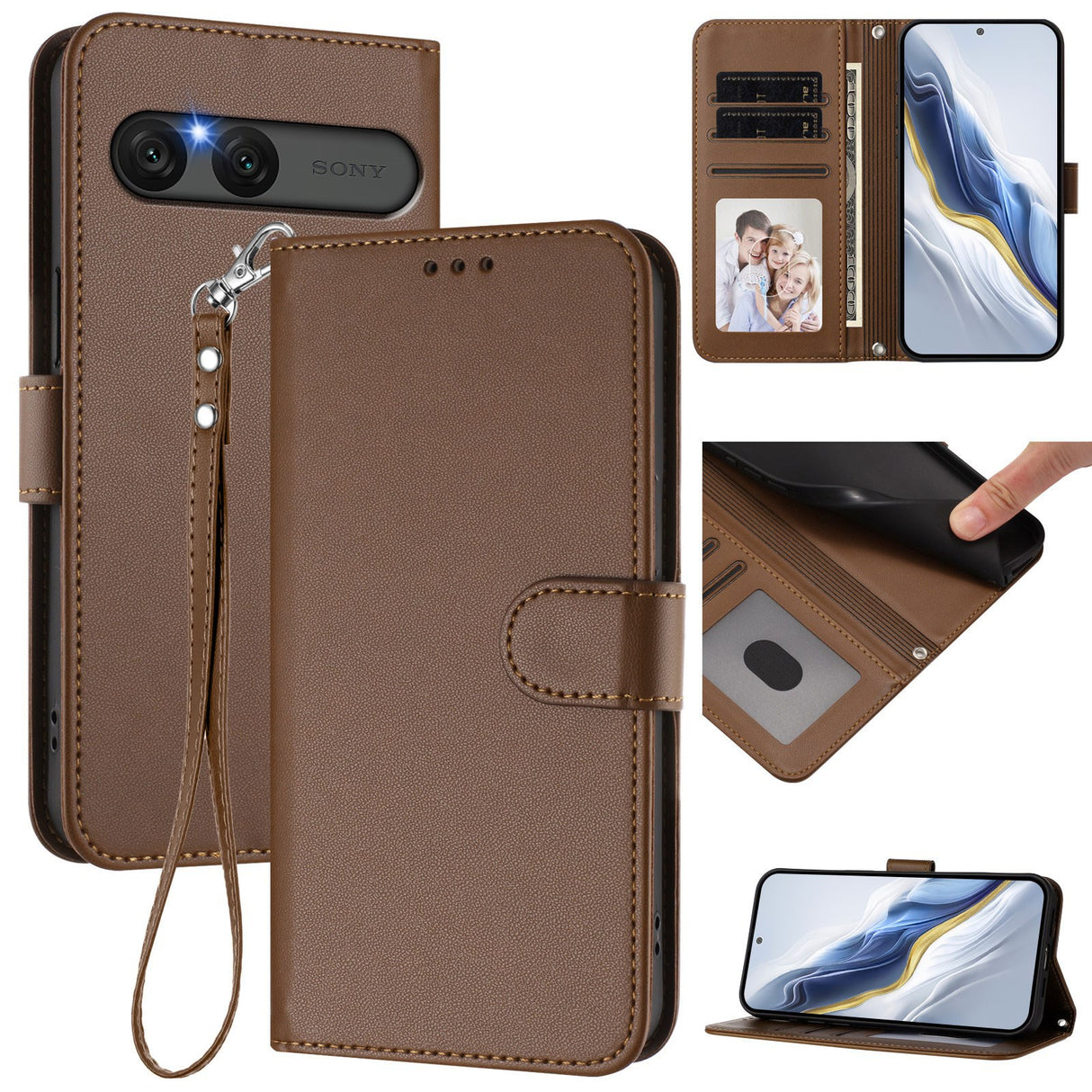 EIDERWOOD Sony Xperia 10 VII Faux Leather Flip Case with Card Holder & Strap - Brown