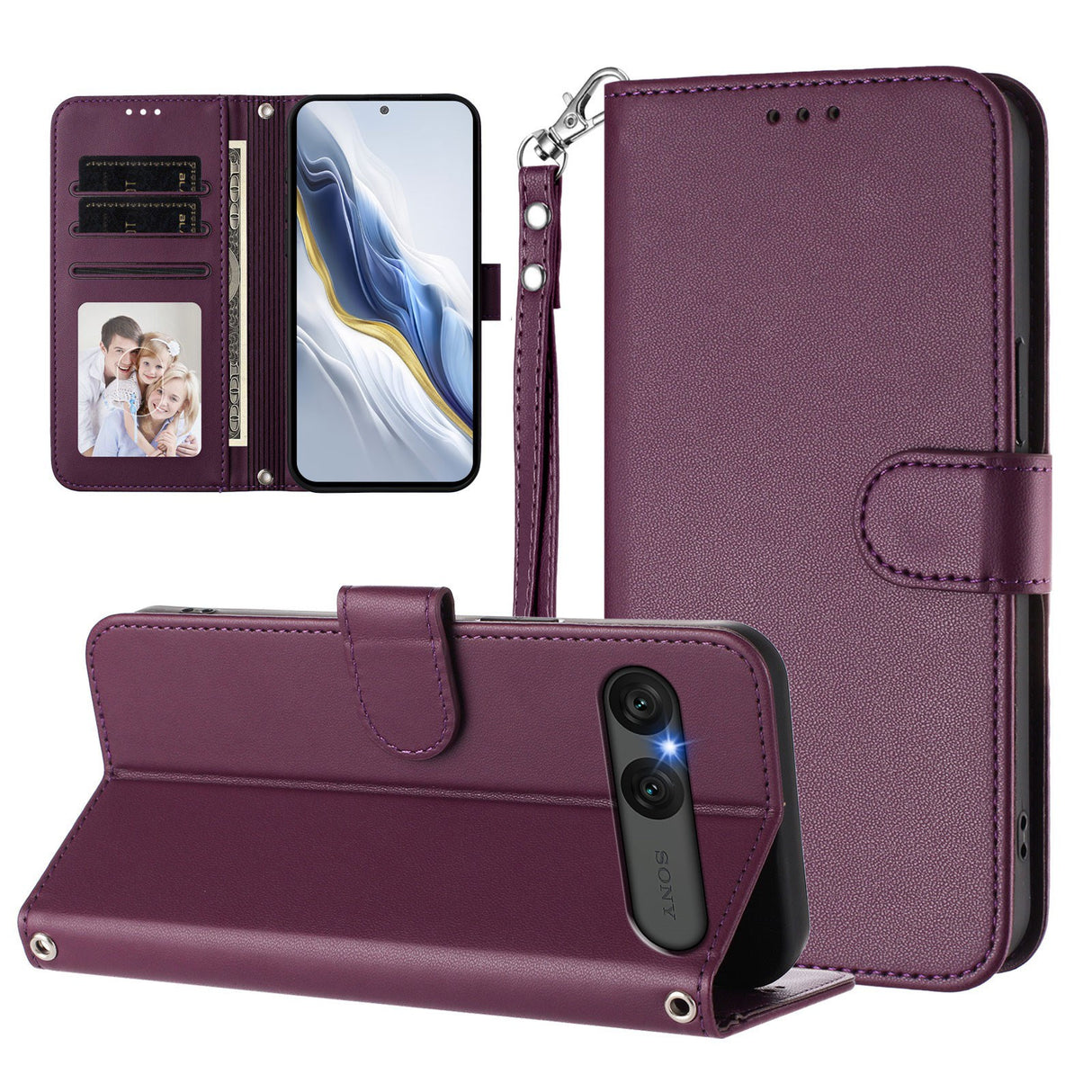 EIDERWOOD Sony Xperia 10 VII Faux Leather Flip Case with Card Holder & Strap - Purple