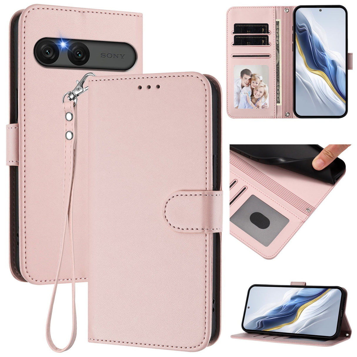 EIDERWOOD Sony Xperia 10 VII Faux Leather Flip Case with Card Holder & Strap - Pink