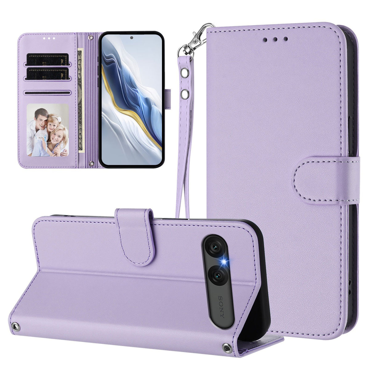 EIDERWOOD Sony Xperia 10 VII Faux Leather Flip Case with Card Holder & Strap - Light Purple