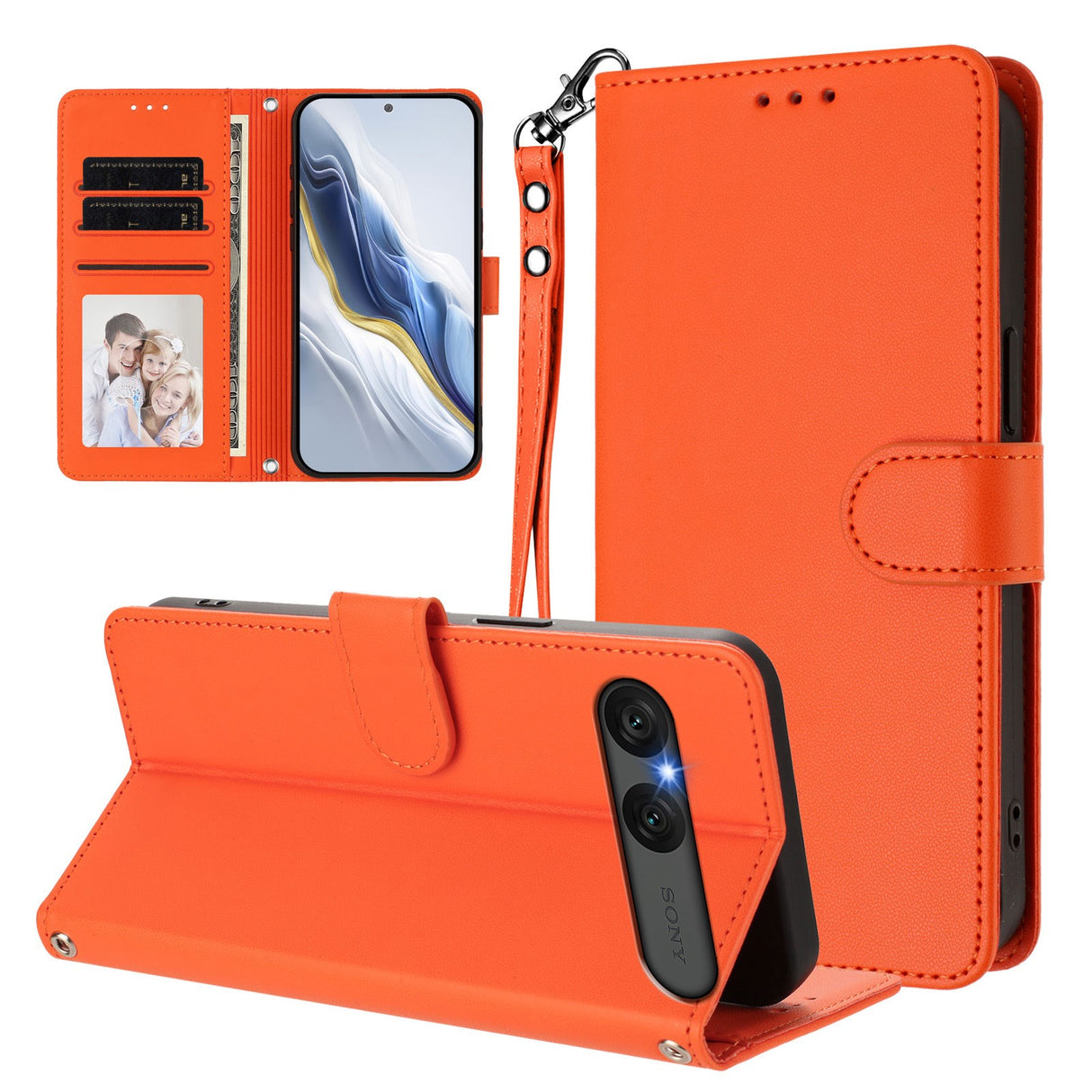 EIDERWOOD Sony Xperia 10 VII Faux Leather Flip Case with Card Holder & Strap - Orange