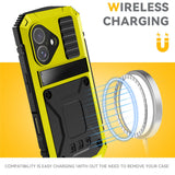 iPhone 17 R-JUST Hybrid Rugged Case with Built-In Screen Protector & Kickstand - Yellow