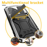 iPhone 17 R-JUST Hybrid Rugged Case with Built-In Screen Protector & Kickstand - Silver