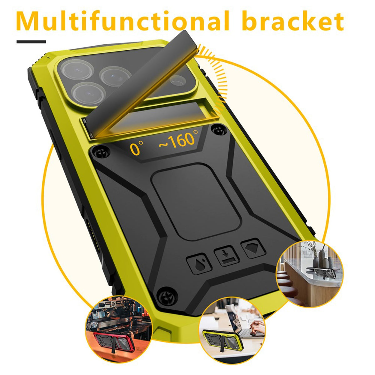 iPhone 18 Pro / 17 Pro R-JUST Hybrid Rugged Case with Built-In Screen Protector & Kickstand - Yellow
