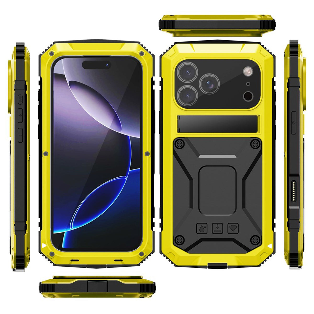 iPhone 18 Pro Max / 17 Pro Max R-JUST Hybrid Rugged Case with Built-In Screen Protector & Kickstand - Yellow