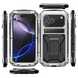 iPhone 18 Pro Max / 17 Pro Max R-JUST Hybrid Rugged Case with Built-In Screen Protector & Kickstand - Silver