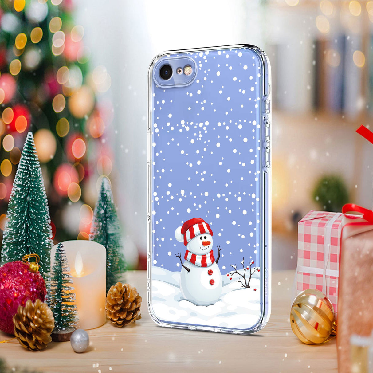 EIDERWOOD iPhone SE (2022 / 2020) / 8 / 7 Flexible Plastic Christmas Case with Motif - Transparent / Snowman