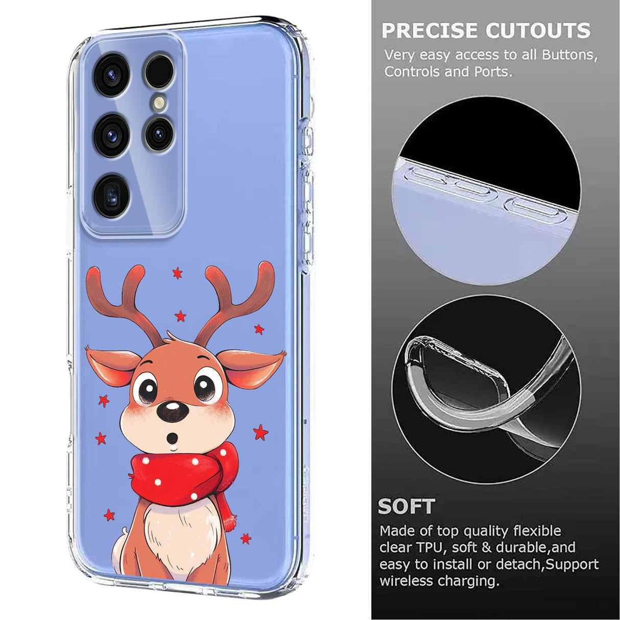 EIDERWOOD Samsung Galaxy S23 Ultra Flexible Plastic Christmas Case with Motif - Transparent / Reindeer