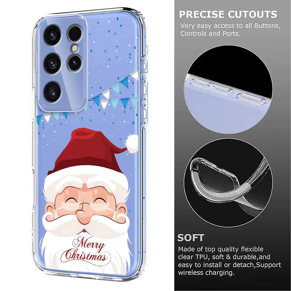 EIDERWOOD Samsung Galaxy S23 Ultra Flexible Plastic Christmas Case with Motif - Transparent / Santa Claus