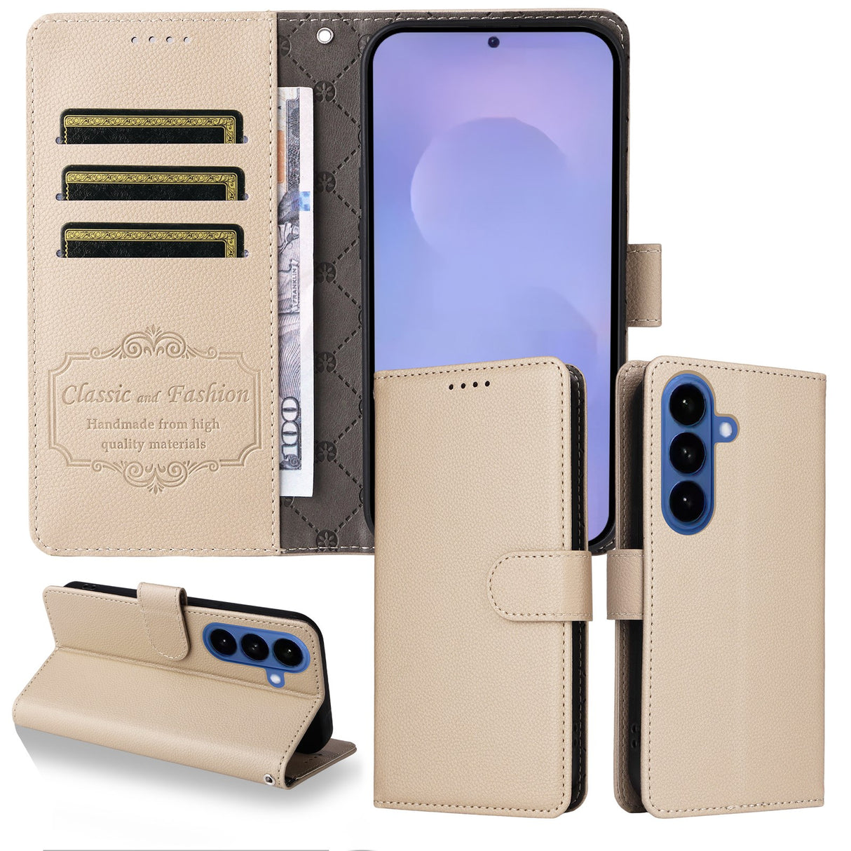 Samsung Galaxy S26 / S26 Pro EIDERWOOD Faux Leather Flip Case with Strap - Beige