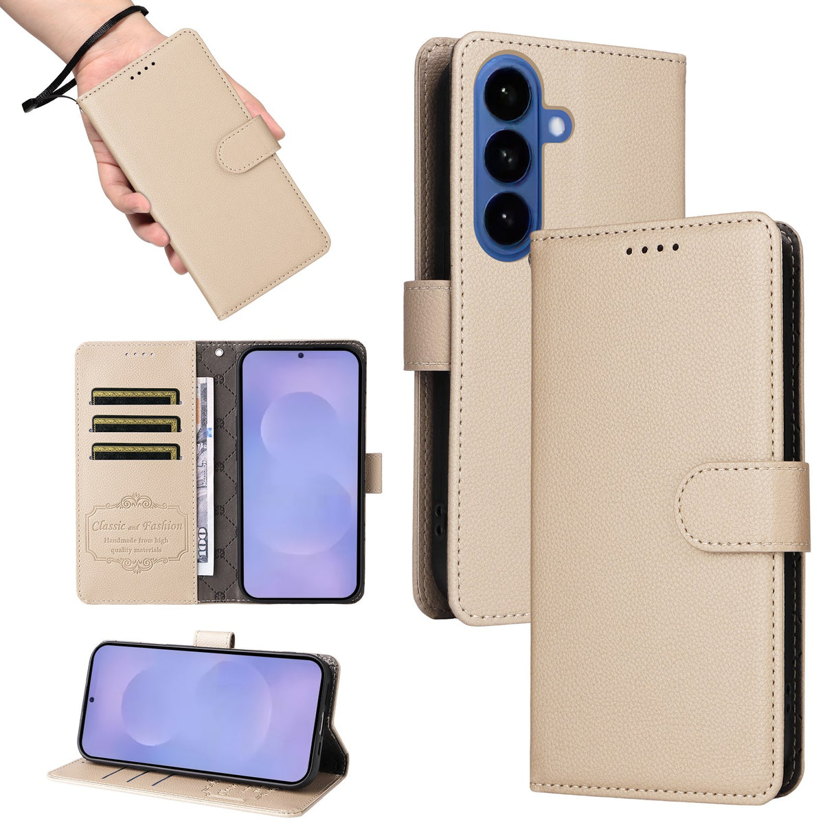 Samsung Galaxy S26 / S26 Pro EIDERWOOD Faux Leather Flip Case with Strap - Beige