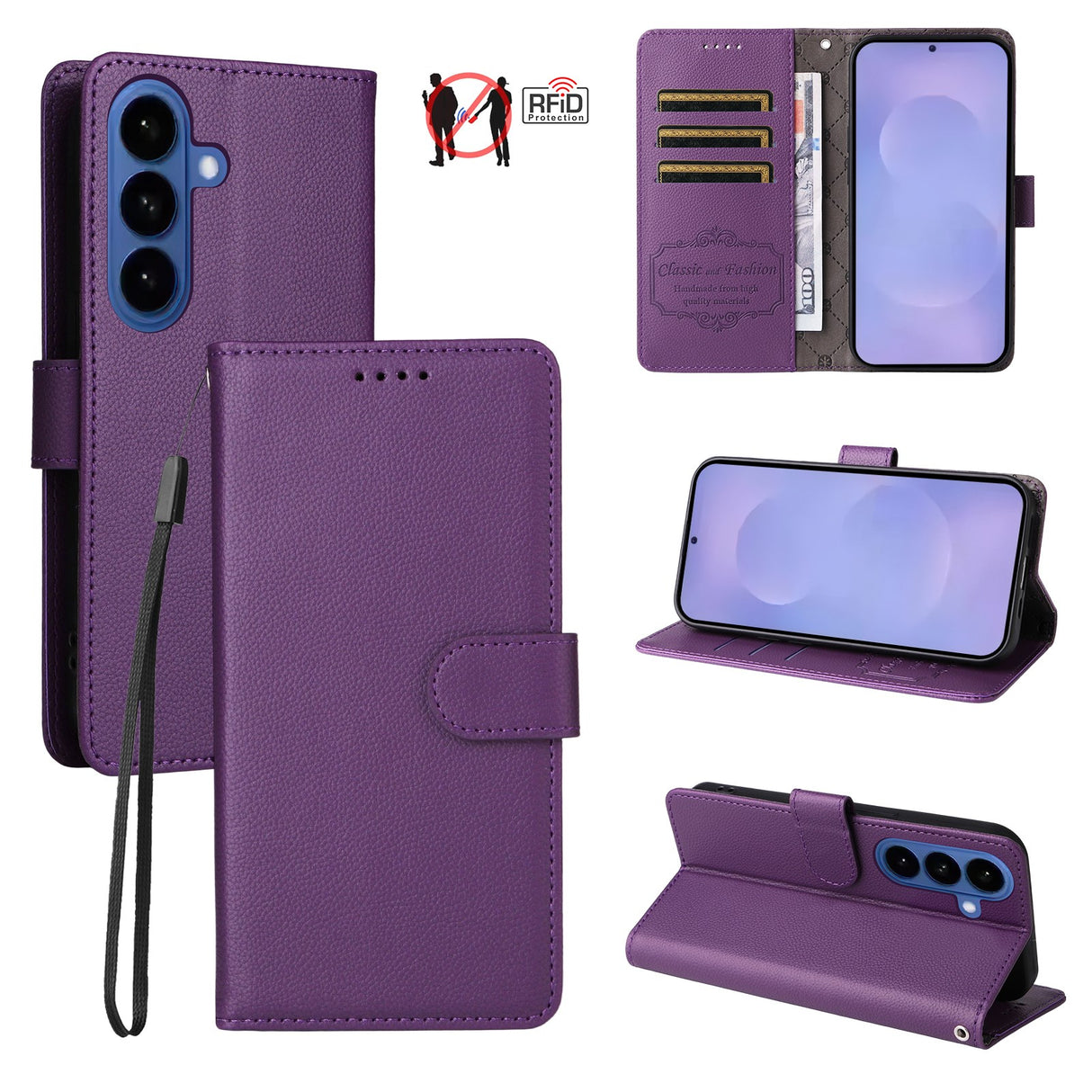 Samsung Galaxy S26 / S26 Pro EIDERWOOD Faux Leather Flip Case with Strap - Purple