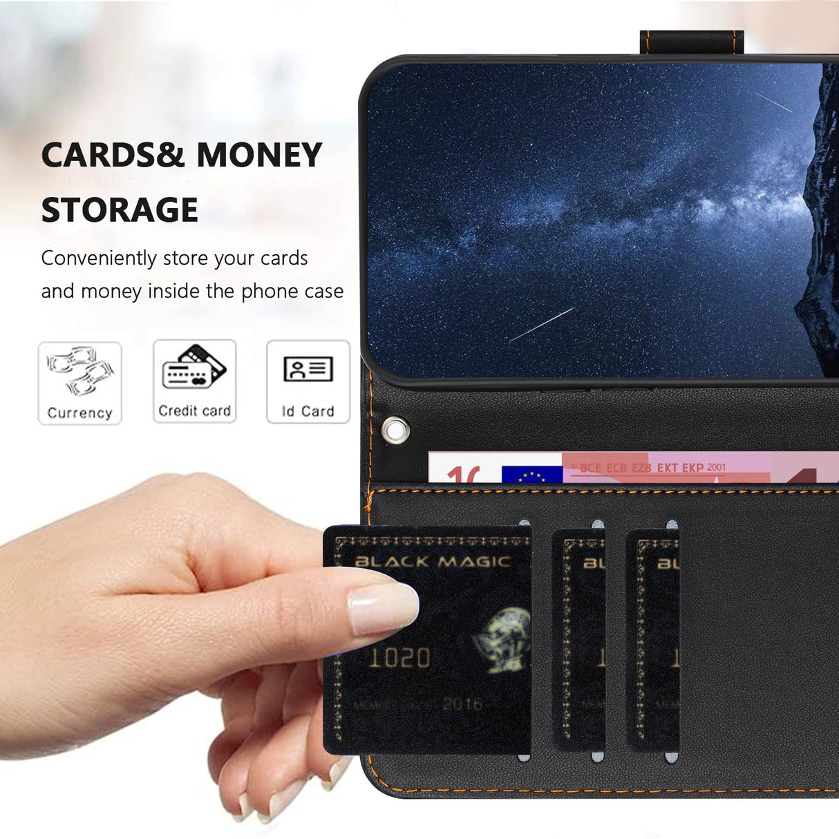 Honor Magic8 Lite EIDERWOOD Faux Leather Flip Case with Card Holder & Stand Function - Black