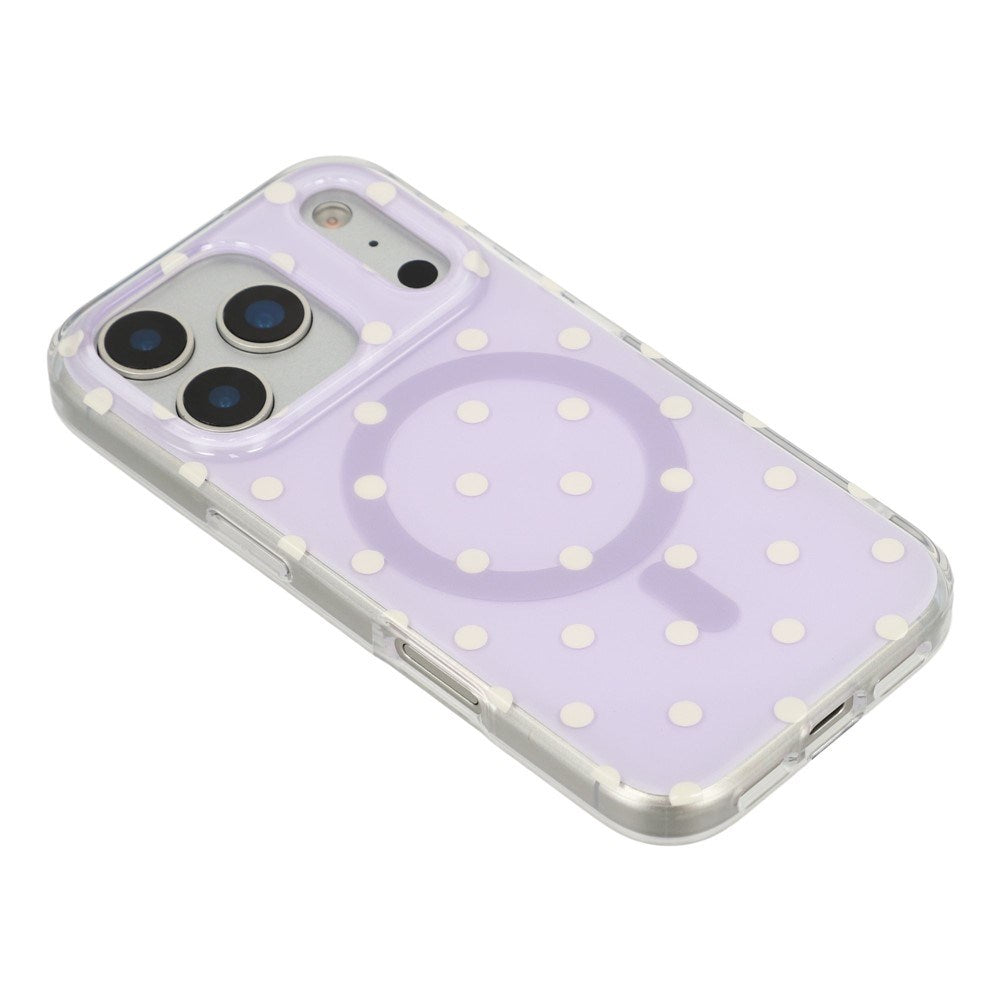 EIDERWOOD iPhone 17 Pro Hybrid Case with Polka Design - MagSafe Compatible - Transparent / Purple