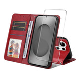 Samsung Galaxy S26 Ultra ENKAY 2-in-1 Faux Leather Flip Case with Screen Protector Glass - Red