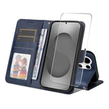 Samsung Galaxy S26 Ultra ENKAY 2-in-1 Faux Leather Flip Case with Screen Protector Glass - Blue