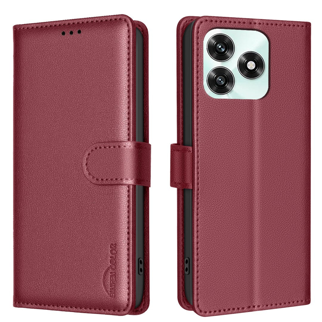 Honor X5c / X5c Plus BINFEN Faux Leather Flip Case with RFID Blocking - Red