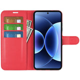 Xiaomi 17 Pro AMORUS Litchi Texture Leather Flip Case w. Wallet - Red