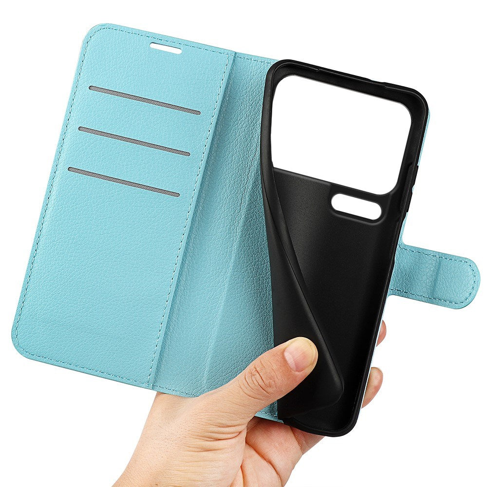 Xiaomi 17 Pro AMORUS Litchi Texture Leather Flip Case w. Wallet - Blue