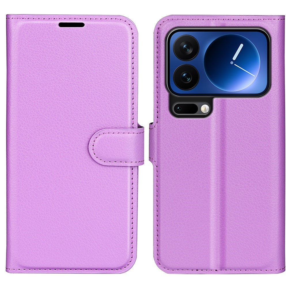 Xiaomi 17 Pro AMORUS Litchi Texture Leather Flip Case w. Wallet - Purple