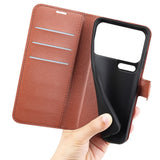 Xiaomi 17 Pro AMORUS Litchi Texture Leather Flip Case w. Wallet - Brown