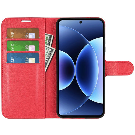 Xiaomi 17 Pro Max AMORUS Litchi Texture Leather Flip Case w. Wallet - Red