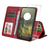 Motorola Edge 70 EIDERWOOD Leather Case with Screen Protector Glass & Card Holder - Red