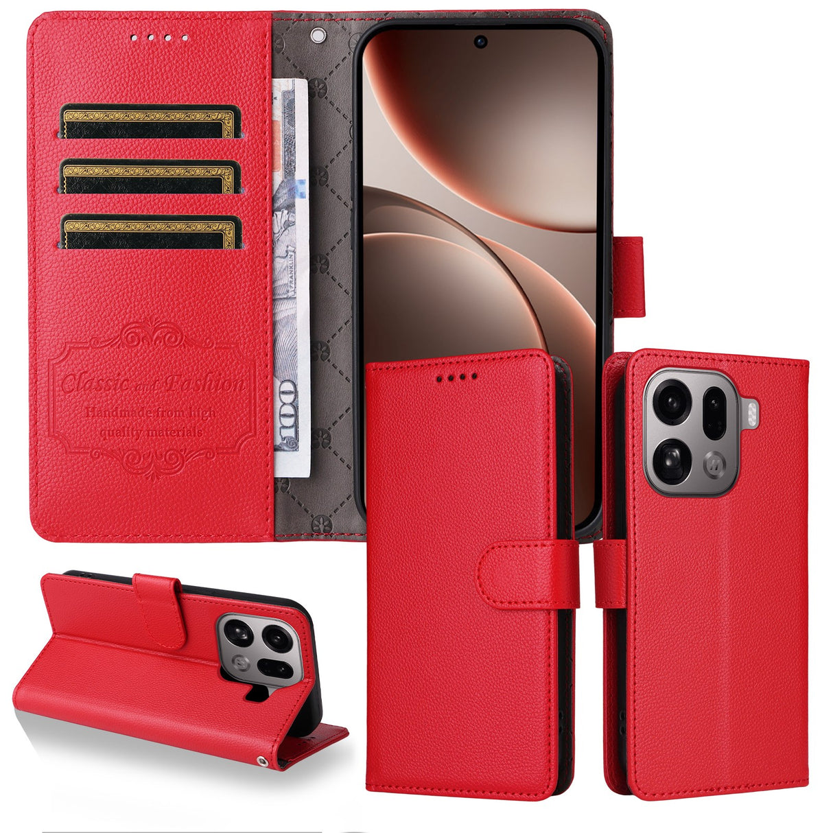 EIDERWOOD Oppo Find X9 Pro Faux Leather Flip Case with Strap - Red
