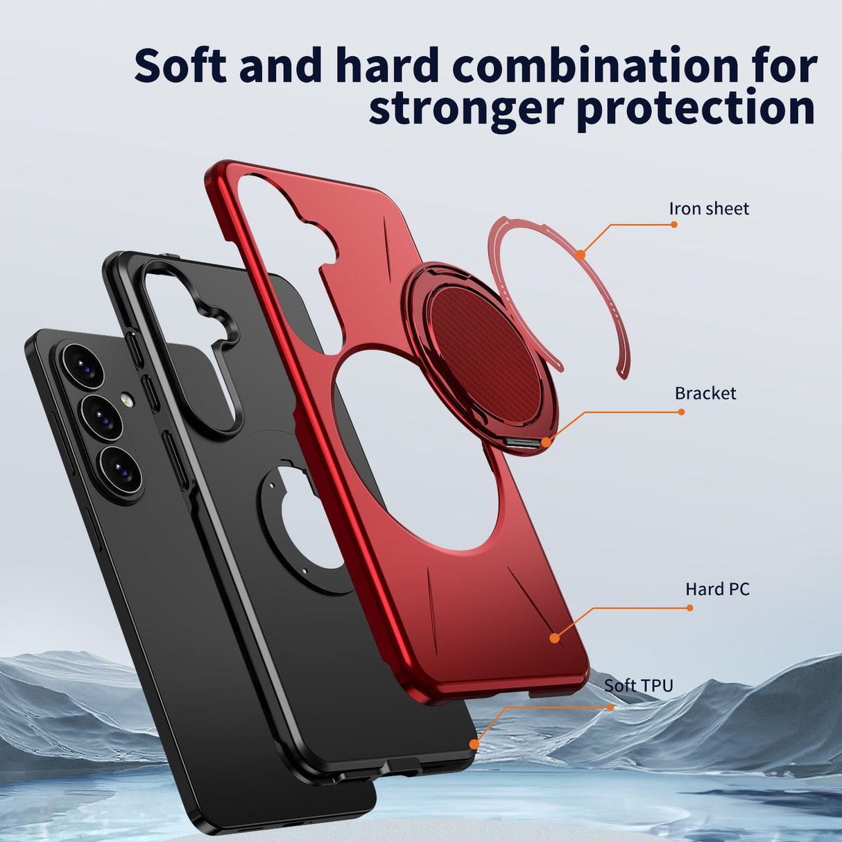 Samsung Galaxy S26 EIDERWOOD Hybrid Plastic Case with Rotating Kickstand - Red