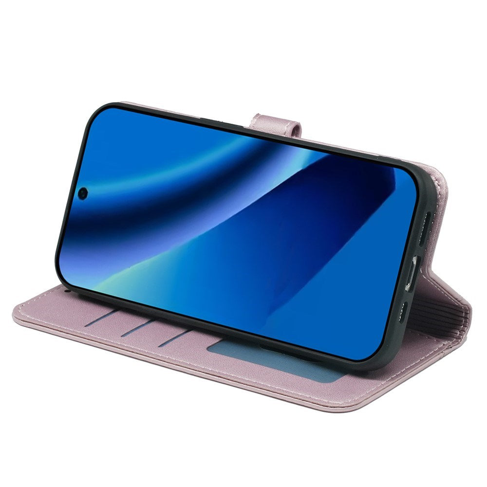 Google Pixel 10a EIDERWOOD Faux Leather Flip Case with Card Holder & Stand Function – Rose Gold