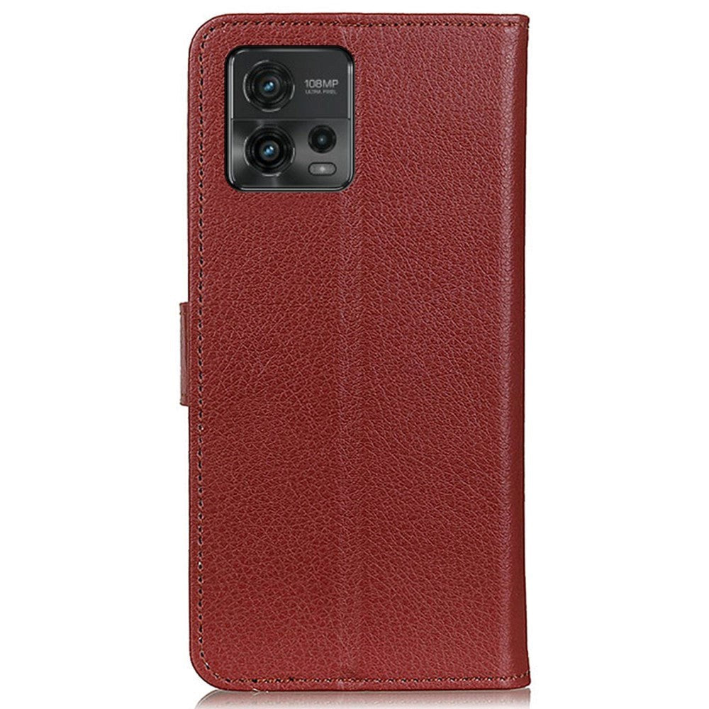 Motorola Moto G72 Litchi Leather Case w. Wallet - Brown