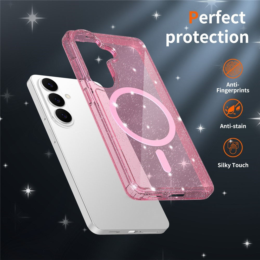 Samsung Galaxy S26 EIDERWOOD Magnetic Plastic Glitter Case - MagSafe Compatible - Transparent / Pink