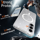 Samsung Galaxy S26+ (Plus) EIDERWOOD Magnetic Plastic Glitter Case with Screen Protector Glass – MagSafe Compatible – Transparent