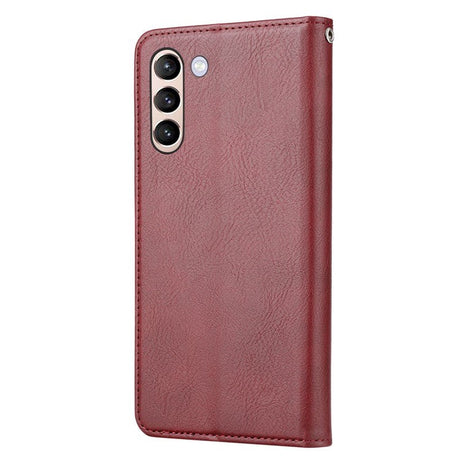 Samsung Galaxy S23 Glossy Leather Flip Case w. 3 Card Holders and Front Pocket - Wine Red