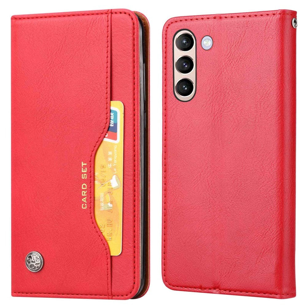 Samsung Galaxy S23+ (Plus) Glossy Leather Flip Case w. 3 Card Holders and Front Pocket - Red