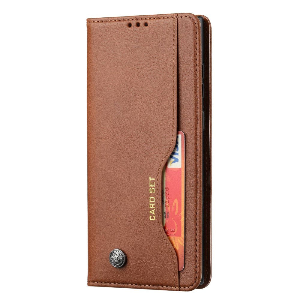 Samsung Galaxy S23 Ultra Glossy Leather Flip Case w. 3 Card Holders and Front Pocket - Brown