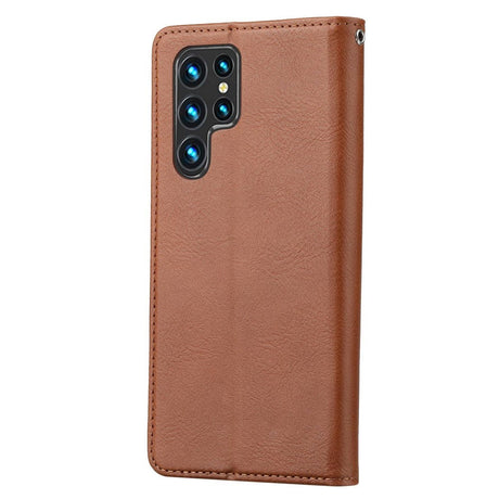 Samsung Galaxy S23 Ultra Glossy Leather Flip Case w. 3 Card Holders and Front Pocket - Brown