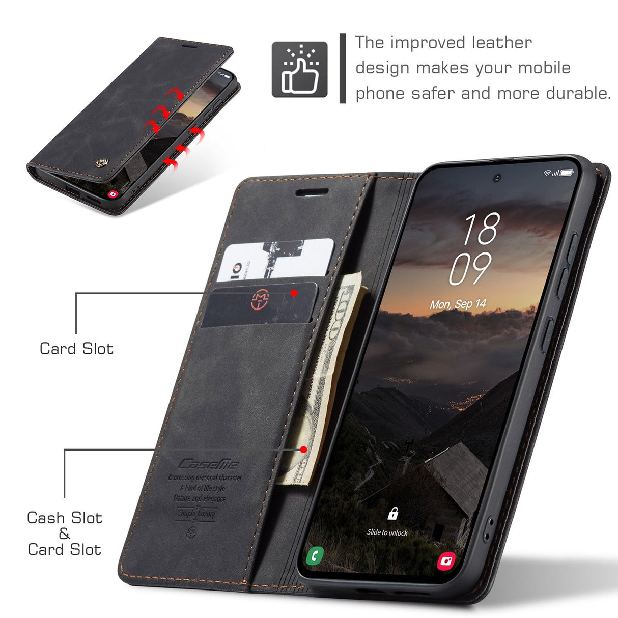 Samsung Galaxy S26 CASEME Artificial Leather Flip Case with Stand & Card Holder - Black