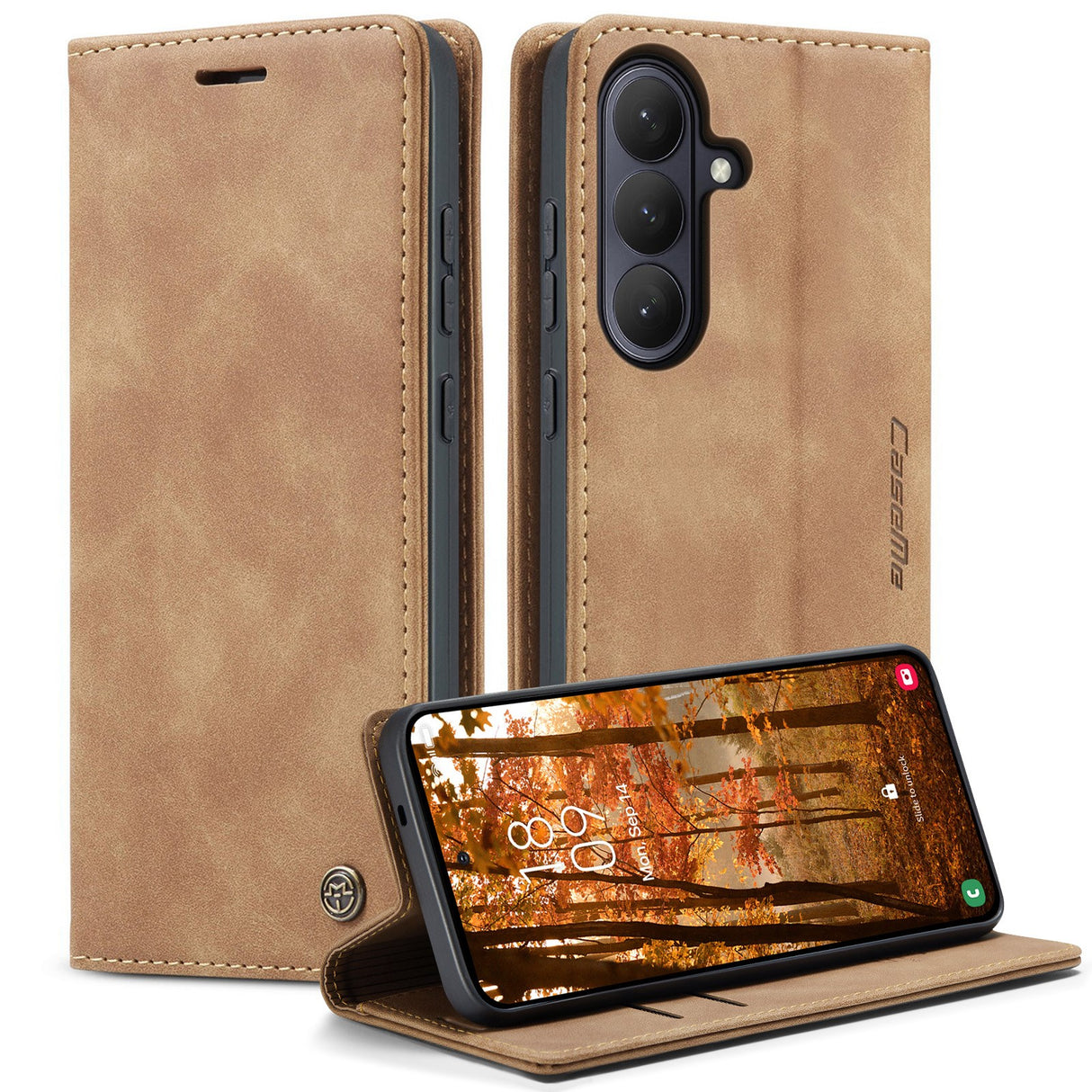 Samsung Galaxy S26 CASEME Artificial Leather Flip Case with Stand & Card Holder - Light Brown
