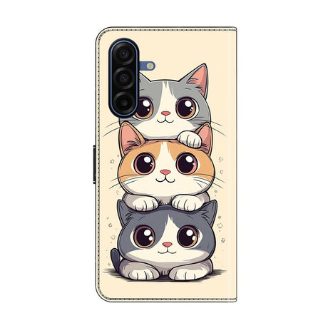 Samsung Galaxy A57 EIDERWOOD Faux Leather Case with Built-in Card Holder & Stand Function - Cats