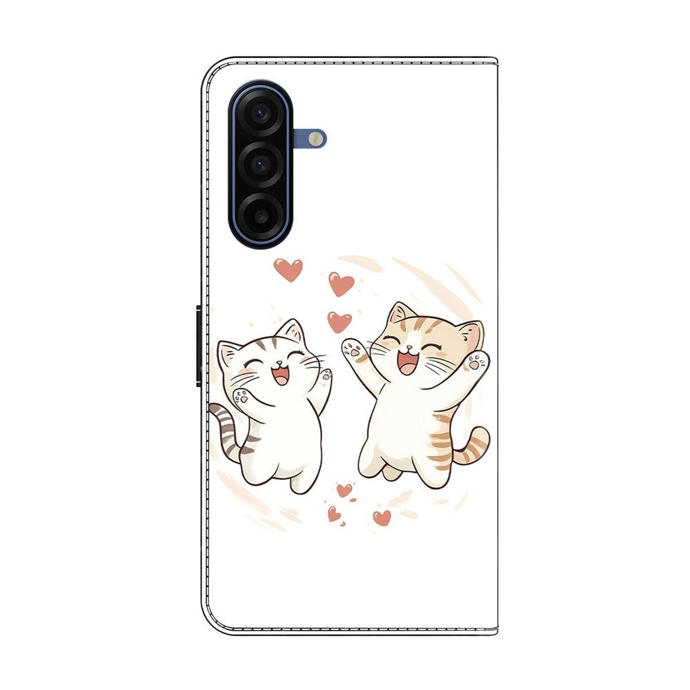 Samsung Galaxy A57 EIDERWOOD Faux Leather Case with Built-in Card Holder & Stand Function - Cats & Hearts