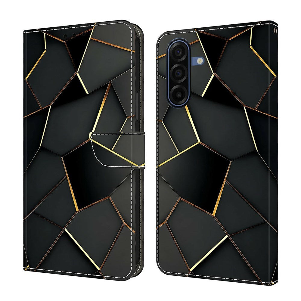 Samsung Galaxy A57 EIDERWOOD Faux Leather Case with Built-in Card Holder & Stand Function - Black / Gold